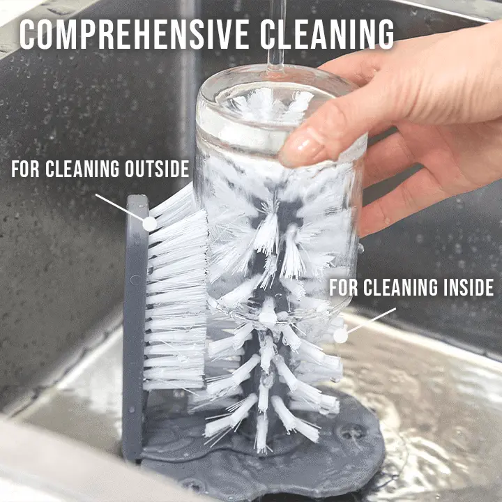 Double-sided cup cleaning brush with suction cups for quick and easy rinsing