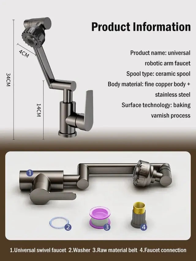 Redatable 1080° Faucet – Robot Arm Design & 2 Spray Types