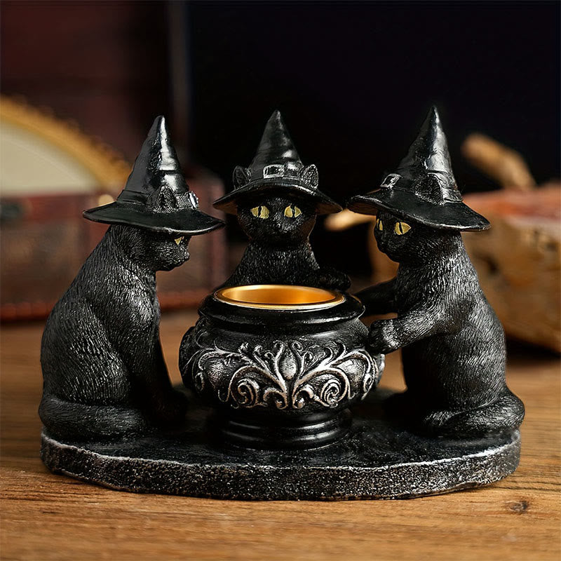 Three Witches Cats | Tea Light Holder for Halloween