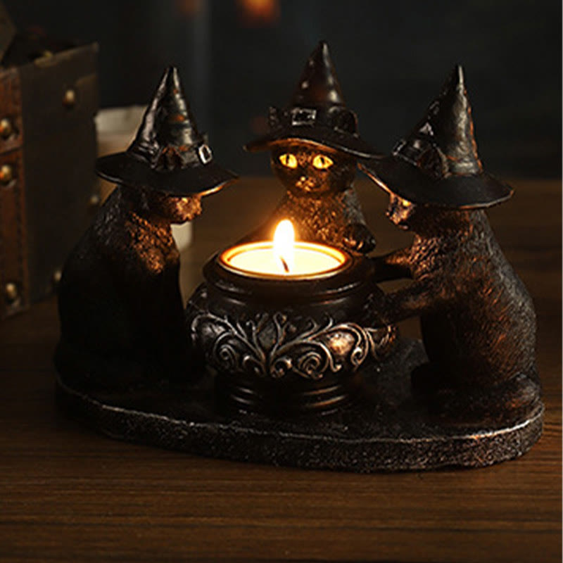 Three Witches Cats | Tea Light Holder for Halloween