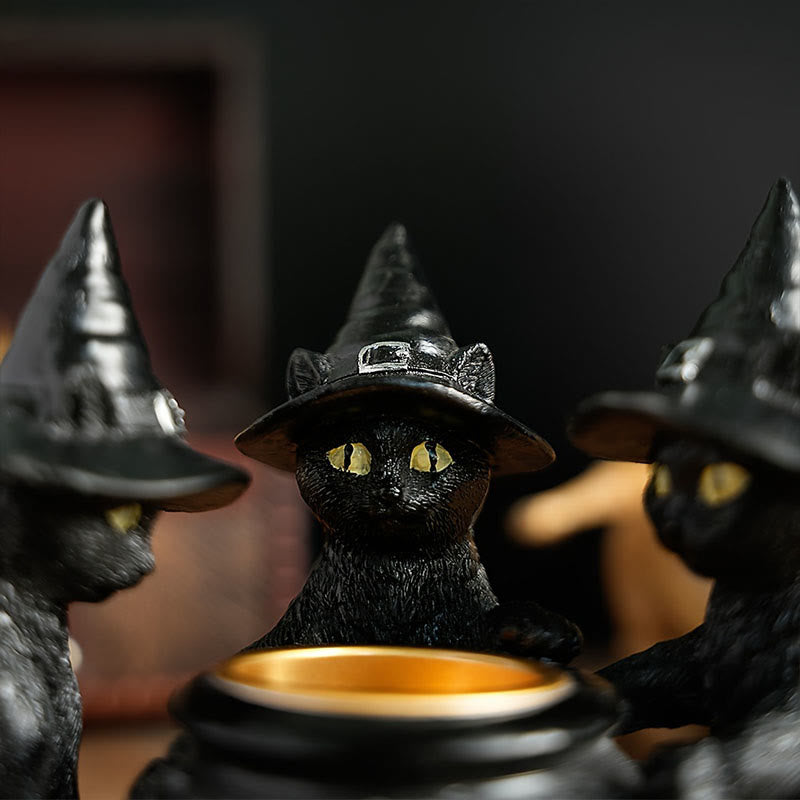 Three Witches Cats | Tea Light Holder for Halloween