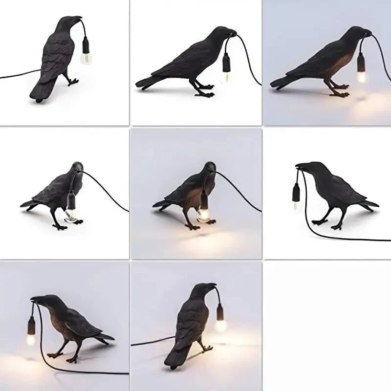 E14-Bulb with Plug Gothic Raven Lamp Vintage Resin Bird Lamp for Nightstand, Office, Living Room Farmhouse Art Deco Style
