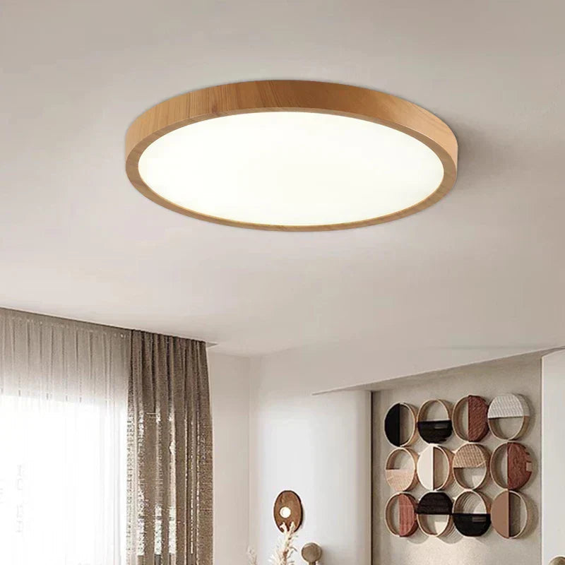 Modern Circular Ceiling Lamp with Adjustable LED Lighting in Warm Walnut Color for Living Room and Bedroom
