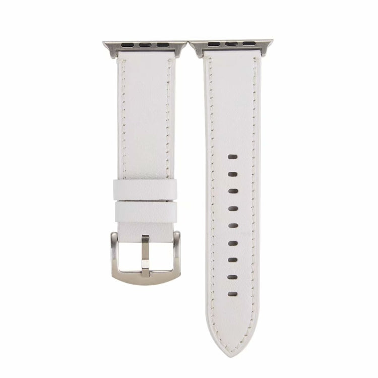 Calf Leather Genuine Leather Watch Band For Apple Watch Series 7 45mm / 6 & SE & 5 & 4 44mm / 3 & 2 & 1 42mm (White)
