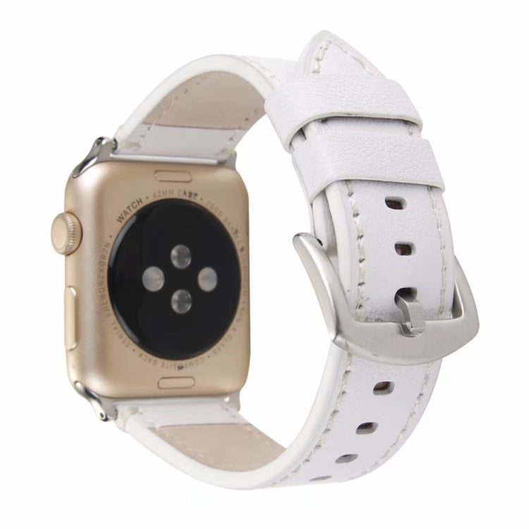 Calf Leather Genuine Leather Watch Band For Apple Watch Series 7 45mm / 6 & SE & 5 & 4 44mm / 3 & 2 & 1 42mm (White)