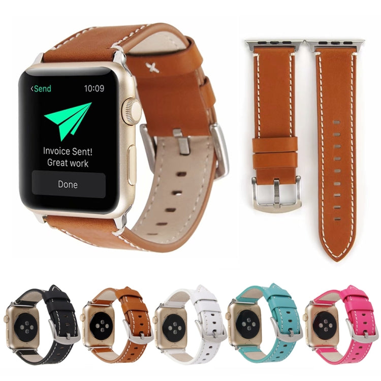 Calf Leather Genuine Leather Watch Band For Apple Watch Series 7 45mm / 6 & SE & 5 & 4 44mm / 3 & 2 & 1 42mm (White)