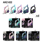 AKZ-022 USB + 3.5mm Port Cat Ear Design Foldable LED Headset with Microphone (Black)
