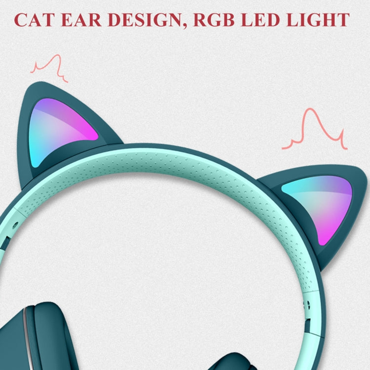 AKZ-022 USB + 3.5mm Port Cat Ear Design Foldable LED Headset with Microphone (Black)
