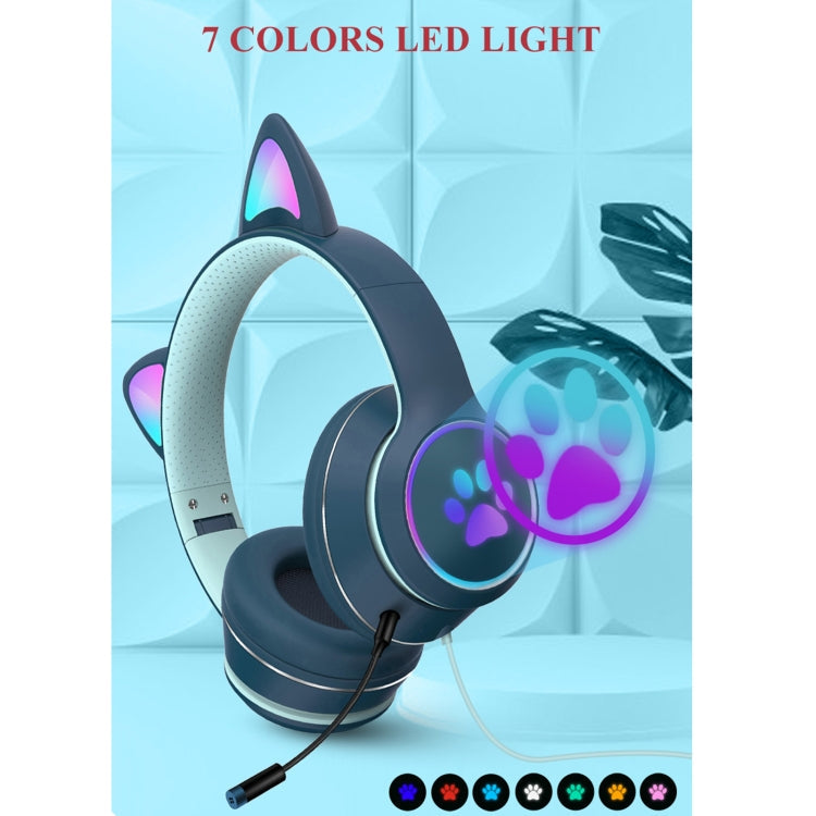AKZ-022 USB + 3.5mm Port Cat Ear Design Foldable LED Headset with Microphone (Black)