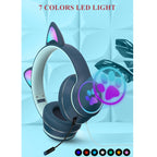 AKZ-022 USB + 3.5mm Port Cat Ear Design Foldable LED Headset with Microphone (Black)