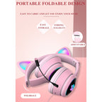 AKZ-022 USB + 3.5mm Port Cat Ear Design Foldable LED Headset with Microphone (Black)