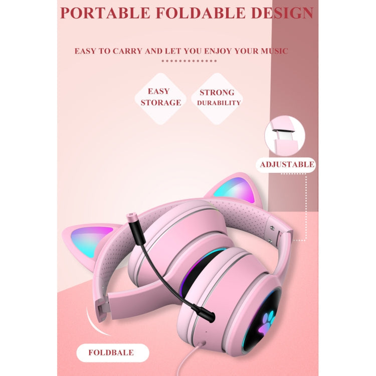AKZ-022 USB + 3.5mm Port Cat Ear Design Foldable LED Headset with Microphone (Black)