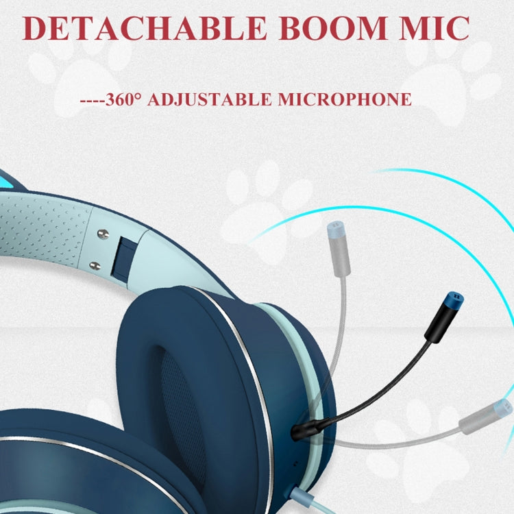 AKZ-022 USB + 3.5mm Port Cat Ear Design Foldable LED Headset with Microphone (Black)