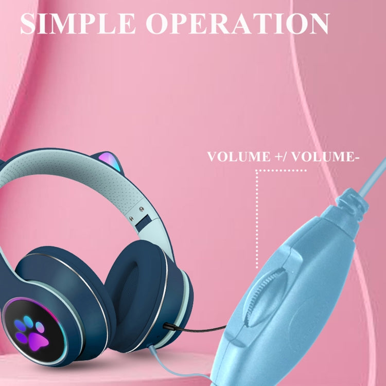 AKZ-022 USB + 3.5mm Port Cat Ear Design Foldable LED Headset with Microphone (Black)