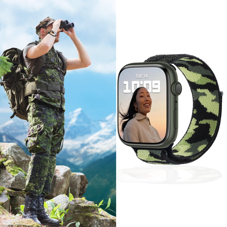 Frerndorf | Nylon Loop Watch Band for Apple Watch Ultra 49mm & Watch Ultra 2 49mm / Series 9 & 8 & 7 45mm / SE 3 & SE 2 & 6 & SE & 5 & 4 44mm / 3 & 2 & 1 42mm (Army Green Camouflage)
