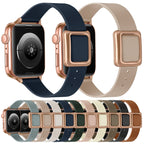 Frerndorf | Magnetic Rose Gold Square Buckle Watch Band for Apple Watch Series 9&8&7 41mm / SE 3&SE 2&6&SE&5&4 40mm / 3&2&1 38mm (Midnight Blue)
