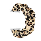 For Apple Watch Series 9&8&7 41mm / SE 3&SE 2&6&SE&5&4 40mm / 3&2&1 38mm Fabric + Stainless Steel Hair Ring Watch Band (Leopard Pattern)