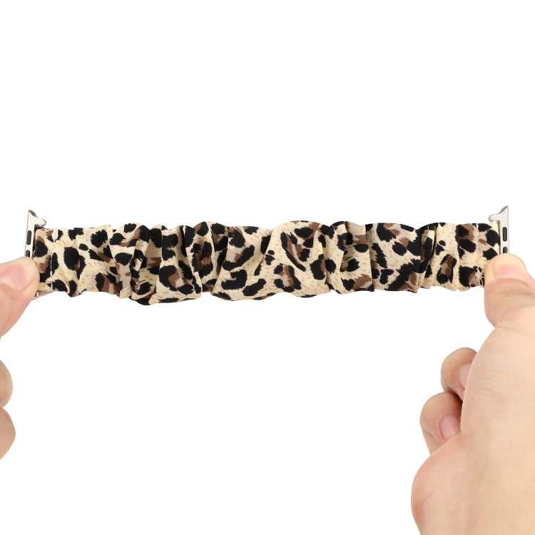 For Apple Watch Series 9&8&7 41mm / SE 3&SE 2&6&SE&5&4 40mm / 3&2&1 38mm Fabric + Stainless Steel Hair Ring Watch Band (Leopard Pattern)