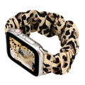 For Apple Watch Series 9&8&7 41mm / SE 3&SE 2&6&SE&5&4 40mm / 3&2&1 38mm Fabric + Stainless Steel Hair Ring Watch Band (Leopard Pattern)
