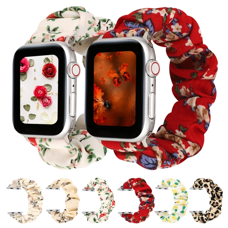 For Apple Watch Series 9&8&7 41mm / SE 3&SE 2&6&SE&5&4 40mm / 3&2&1 38mm Fabric + Stainless Steel Hair Ring Watch Band (Leopard Pattern)