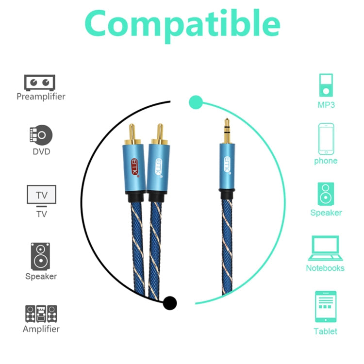 EMK 3.5mm male jack to 2 x RCA male gold-plated connector speaker audio cable, cable length: 5m (Dark Blue)