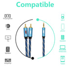 EMK 3.5mm male jack to 2 x RCA male gold-plated connector speaker audio cable, cable length: 5m (Dark Blue)