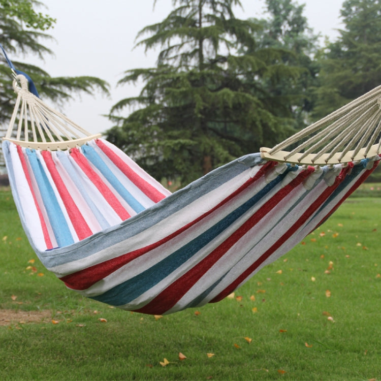 Outdoor Double Thick Canvas Hammock Indoor Swing with Removable Curved Bar, Size: 200x100cm (Red White Stripes)