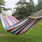 Outdoor Double Thick Canvas Hammock Indoor Swing with Removable Curved Bar, Size: 200x100cm (Red White Stripes)