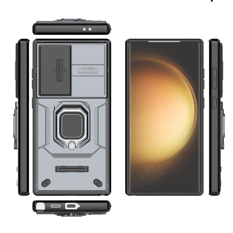 For Samsung Galaxy S24 Ultra 5G Sliding Camshield TPU + PC Shockproof Phone Case with Holder (Gray)