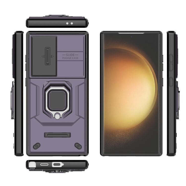 For Samsung Galaxy S24 Ultra 5G Sliding Camshield TPU + PC Shockproof Phone Case with Holder (Purple)