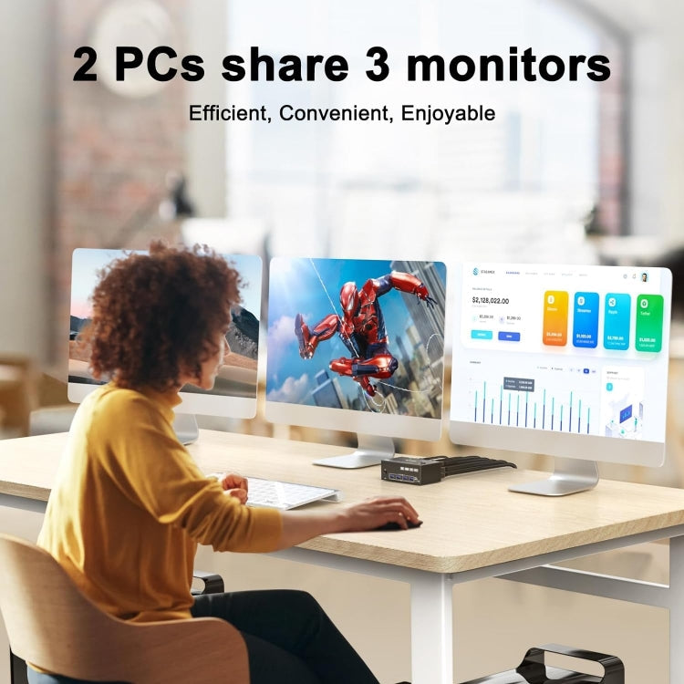 KC-KVM203DH 8K 30Hz USB3.0 DP+DP+HDMI Triple Monitors KVM Switch, AU Plug