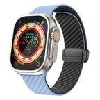 For Apple Watch Ultra 2 49mm Carbon Fiber Magnetic Black Buckle Bracelet (Light Blue Black)