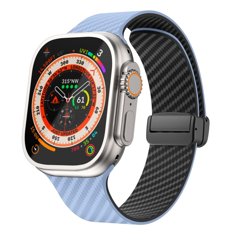 For Apple Watch Ultra 2 49mm Carbon Fiber Magnetic Black Buckle Bracelet (Light Blue Black)