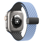 For Apple Watch Ultra 2 49mm Carbon Fiber Magnetic Black Buckle Bracelet (Light Blue Black)