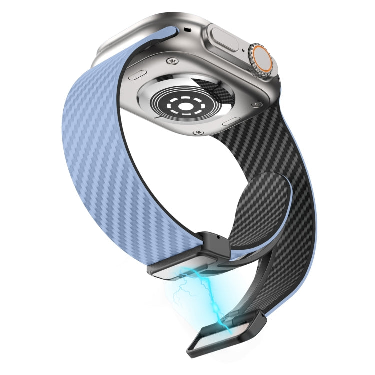 For Apple Watch Ultra 2 49mm Carbon Fiber Magnetic Black Buckle Bracelet (Light Blue Black)