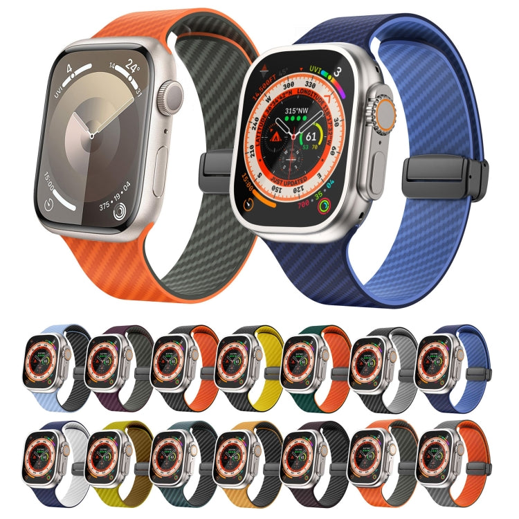 For Apple Watch Ultra 2 49mm Carbon Fiber Magnetic Black Buckle Bracelet (Light Blue Black)