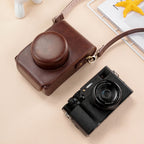 For FUJIFILM X100VI Full Body Leather Camera Case Bag with Strap (Coffee)