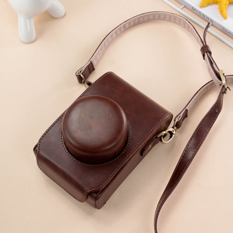 For FUJIFILM X100VI Full Body Leather Camera Case Bag with Strap (Coffee)