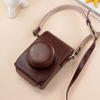For FUJIFILM X100VI Full Body Leather Camera Case Bag with Strap (Coffee)