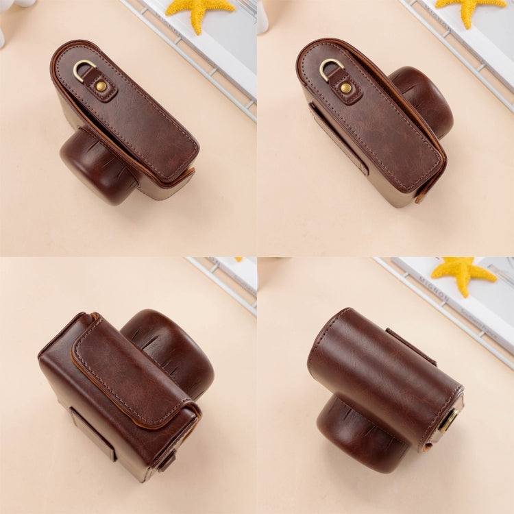For FUJIFILM X100VI Full Body Leather Camera Case Bag with Strap (Coffee)
