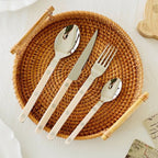4-Piece Stainless Steel Flatware Set with Engraved Design