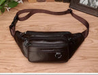 Genuine Cowhide Leather Waist Bag for Men – Large Capacity Fanny Pack, Belt & Crossbody Travel Bag