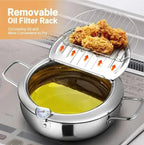 Stainless Steel Frying Pan with Thermometer & Draining Rack