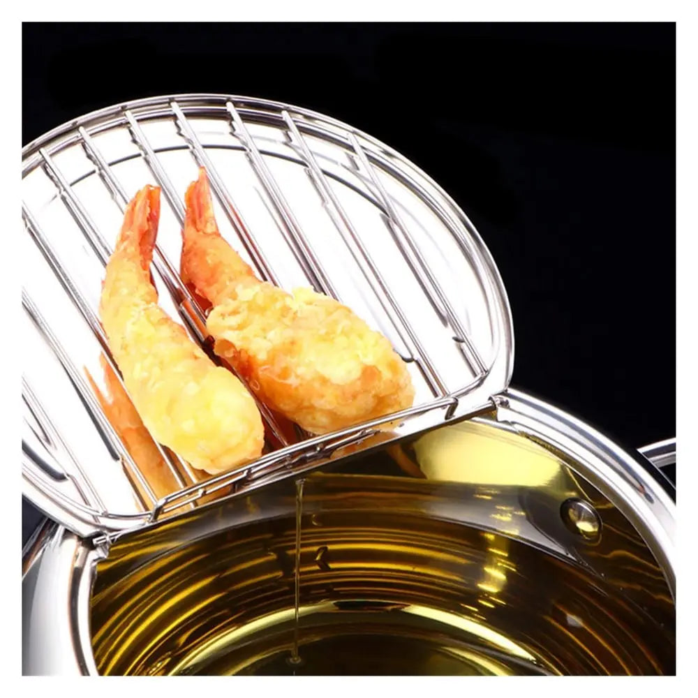 Stainless Steel Frying Pan with Thermometer & Draining Rack