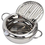 Stainless Steel Frying Pan with Thermometer & Draining Rack