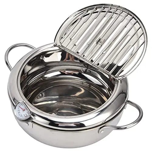 Stainless Steel Frying Pan with Thermometer & Draining Rack