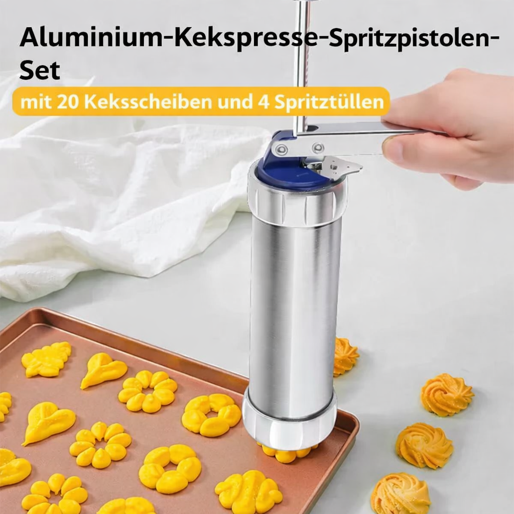 Stainless Steel Cookie Press 20 Shapes and 4 Nozzles for Perfect Even Cookies