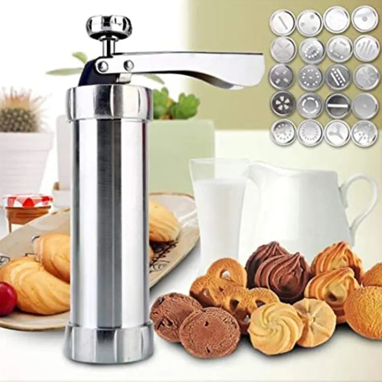Stainless Steel Cookie Press 20 Shapes and 4 Nozzles for Perfect Even Cookies
