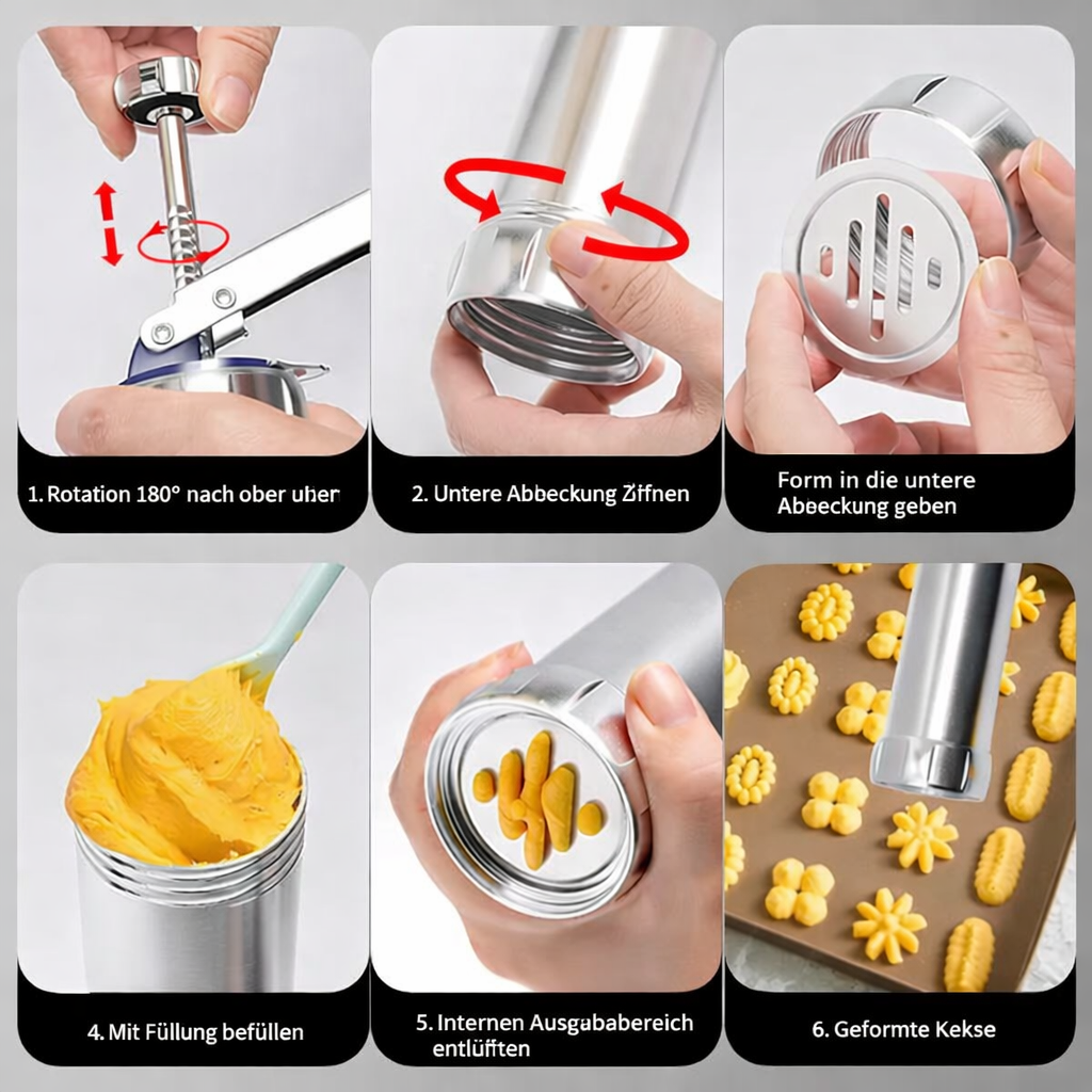 Stainless Steel Cookie Press 20 Shapes and 4 Nozzles for Perfect Even Cookies