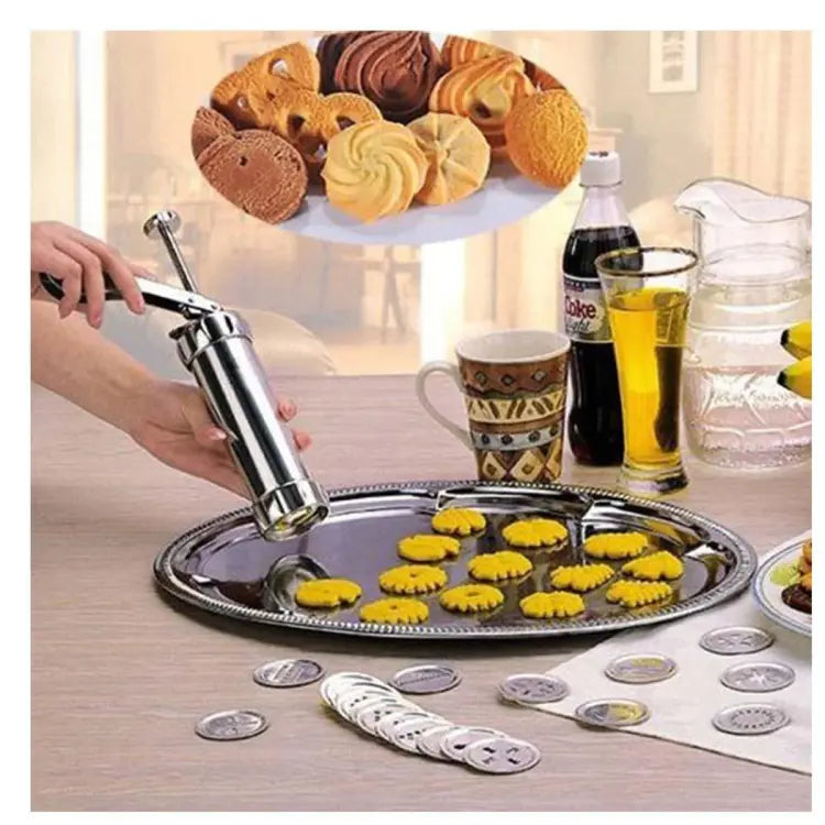 Stainless Steel Cookie Press 20 Shapes and 4 Nozzles for Perfect Even Cookies